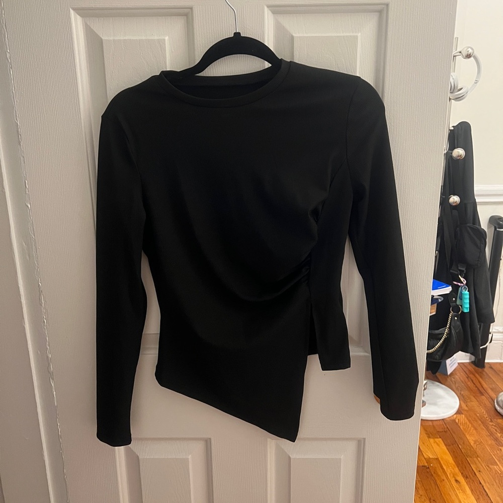 Black Asymmetrical Long Sleeve Top